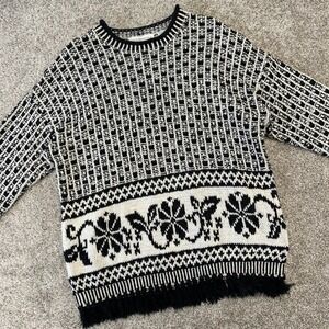 Vintage Paris Sport Club Hand Knitted Sweater Fringe Women Size Large 90s